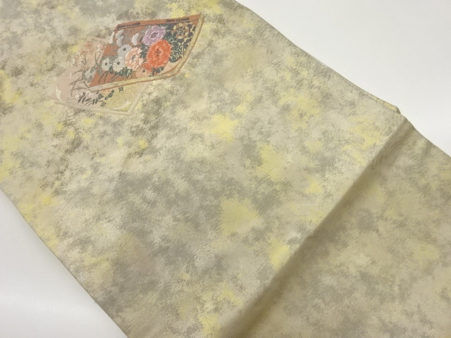 引箔冊子に草花・片輪車模様織出し名古屋帯